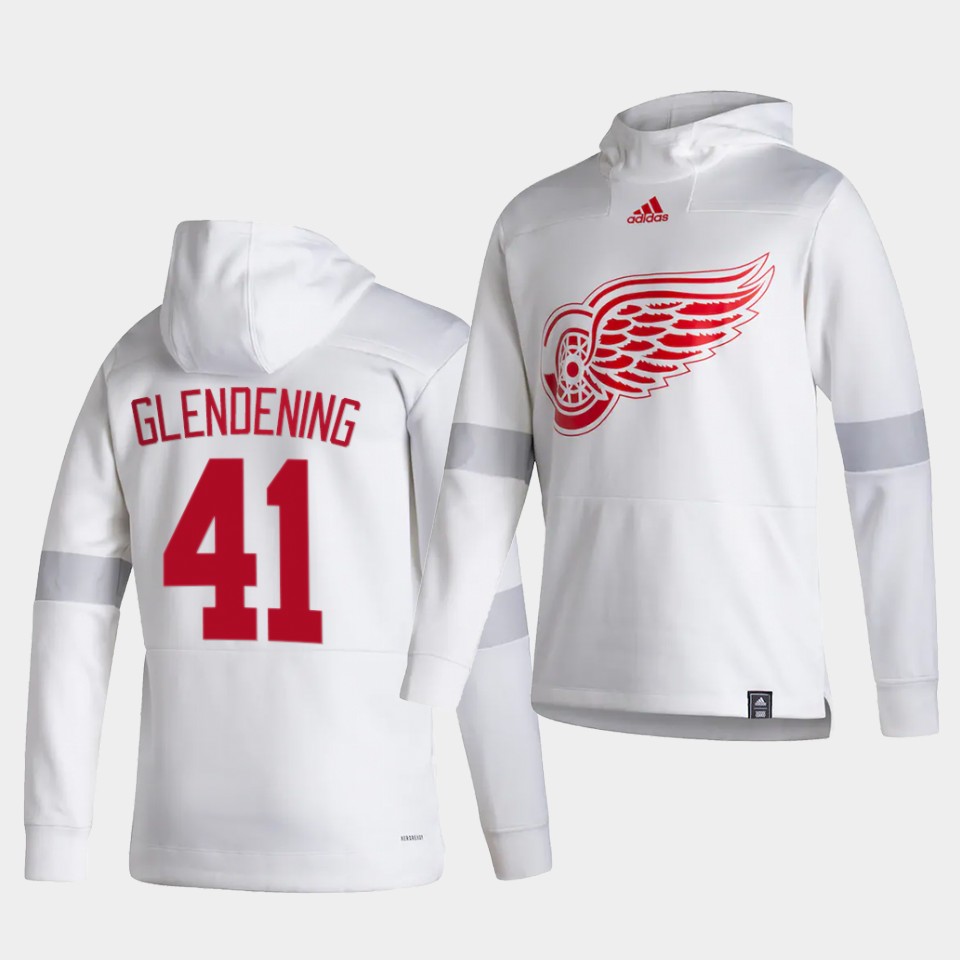 Men Detroit Red Wings #41 Glendening White NHL 2021 Adidas Pullover Hoodie Jersey